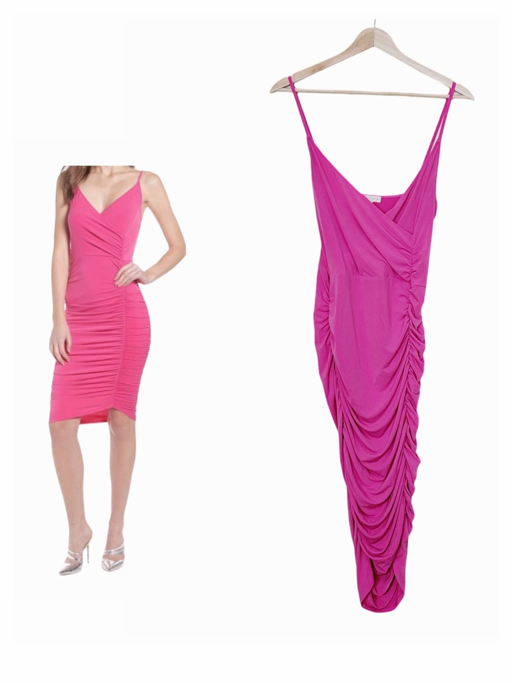 Leith Raspberry Pink Ruched Bodycon Dress Size Medium Sexy Sleeveless Party